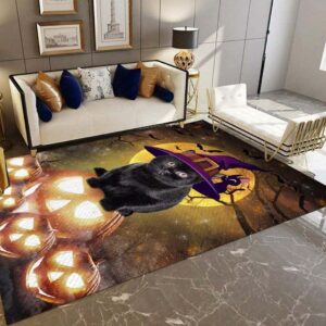 Black Cat Halloween Night Rectangle Rug Home Decor Product Photo 1