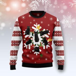 Black Cat Snowflake Ugly Christmas Sweater Product Photo 1